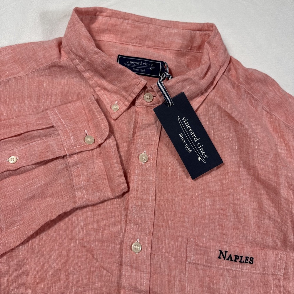 Vineyard Vines Shirt Men XL Pink Passion Fruit 100% Linen L/S Button Up NWT $118
